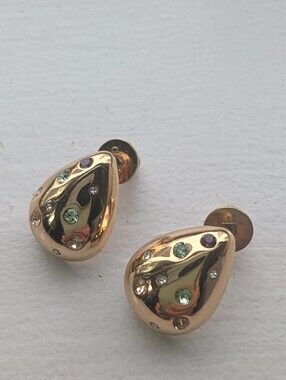 Gold Teardrop Crystal Accent Clip-On Earrings